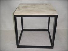 Antique Artful Fir Wood Top Square Metal Table