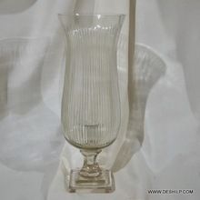Ribbed Glass Hurricane Candle Holder