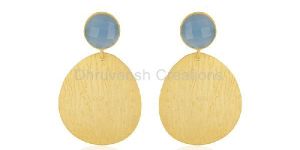 Blue Chalcedony Gemstone Brass Earring
