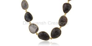 Brass Black Rutile Beaded Necklace
