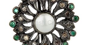 Emerald Gemstone Pave Diamond Brooch