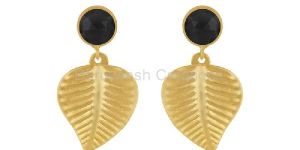 Gold Plated Textured Brass Leaf Earring