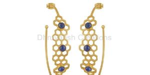 Lapis Lazuli Gemstone Brass Hoop Earring