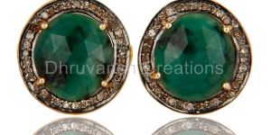 Natural Emerald Gemstone Pave Diamond Cufflink