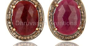 Pave Diamond Ruby Gemstone Cufflink