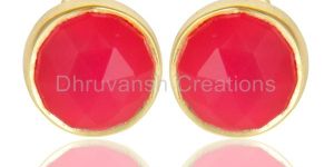 Pink Chalcedony Gemstone Stud Earring