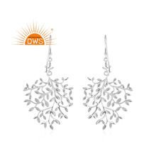 Sterling Plain Silver Leaf Design Drop Earring