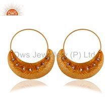 Textured CZ Gemstone Hoop Earring