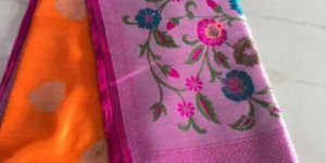 Banarasi Jute Sarees with All over Silver Buta and Paithani Style 15 Inches Big Border