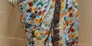 Samuss Satin Digital Print Sarees with Swarovski Border and Heavy Swarovski Blouse