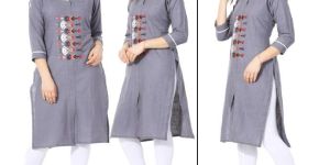 Rayon Grey Embrderied Kurtis