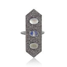 Moonstone Pave Diamond Silver Ring