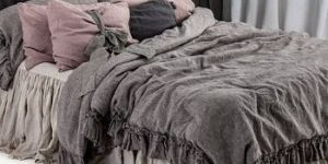 Linen Bedding Set with Double Ruffles Duvet Cover