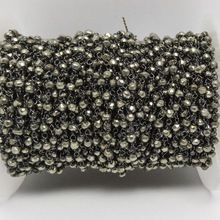 Natural Pyrite Faceted Round Wire Warped Beaded Rosary Silver Chains