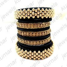 Crystal Stone Beaded Gold Plated Metal Chunky Bangles