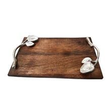 Wooden Pizza Serving Tray with Silver Leaves Handle