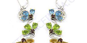Blue Topaz, Citrine, Garnet and Peridot 925 Silver Earring