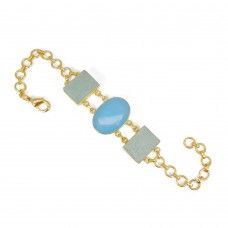 Synthetic Red Glass Gemstone Gold Plated Handmade 8 Inch Link Chain Bracelet