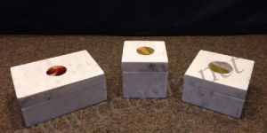 White Marble Inlay Agate Stone Jewelry Boxes