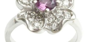 Floral Single Stone Silver Engagement Ring under 50 USD