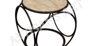 Antique Sand Blast Wood Iron Nightstand