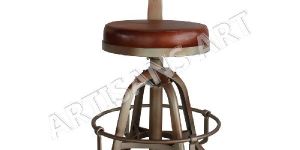 Vintage Antique Height Adjustable Leather Seat Bar Chair