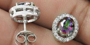 Beautiful Rhodium Plated 925 Sterling Silver Mystic CZ Gemstone Earring Jewelry