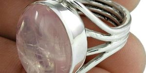 Big Delicate 925 Sterling Silver Rose Quartz Gemstone Ring