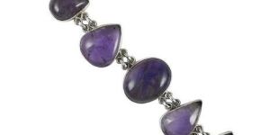 Big Relief Amethyst Gemstone Silver Bracelet Jewelry