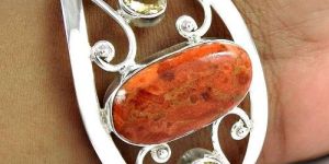 Bloom Fashion Red Copper Turquoise, Citrine Gemstone Sterling Silver Bangle Jewellery