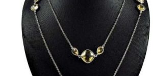 Dainty 925 Sterling Silver Citrine Gemstone Necklace Vintage Jewelry