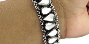 Designer 925 Sterling Silver Glass Gemstone Bracelet Traditional Jewelry