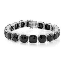 BLACK SPINEL FACETED SILVER TENNIS BRACELET