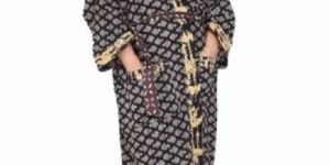 Cotton Black Long Kimono Robe