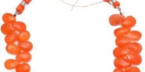 Carnelian Orange 8x10mm Faceted Pear Briolette Bead 8 Inch Long Strand