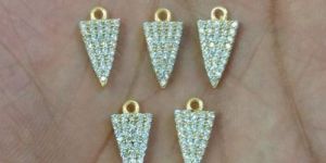 Gold Plated 7x12mm Triangle Shape Pave CZ Set Charm Pendant