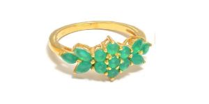Gold Plated Green Onyx Gemstone Ring