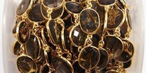 Gold Plated Smoky Quartz Gemstone Bezel Connector Chain