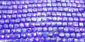 Lapis Lazuli 6-7mm Faceted Square Bead 8 Inch Long Strand