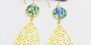 Long Drop Round Abalone Shell Earrings