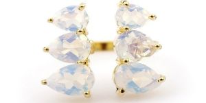 Trendy Opalite Gold Plated Prong Rings