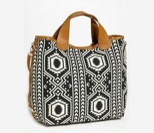 Jacquard and Leather Tote Bag