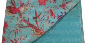 Bird Print Handmade Kantha Quilt Vintage Kantha Gudari
