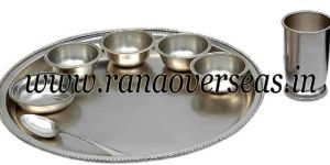 Brass Silver Plated Thali Set
