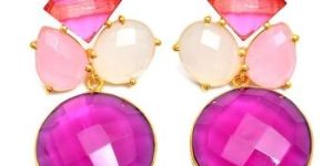 Pink Tourmaline Gold Plated Earring