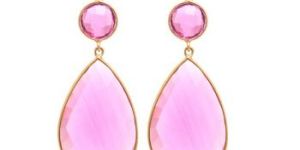 Pink Tourmuline Gold Plated Dangle Earring