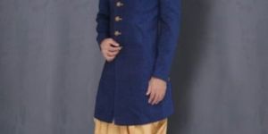 Mens Royal Blue and Golden Indo Western Jacket Patiala Dress