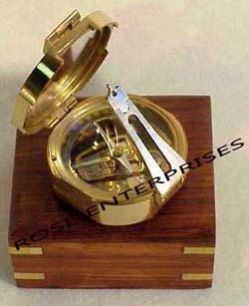 Brass Brunton Compass with Wooden Box