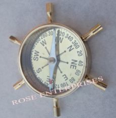 Brass Marine Ship Wheel Desk Compass