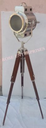 Chrome Floor Lamp Spot Light with Brown Tripod Stand